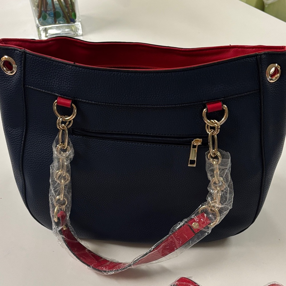 New Navy & Red Women's Handbag by Mia K Collection w/ removable shoulder strap